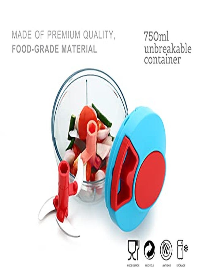 ELLORA Premium Handy Pull and Cut Chopper, 750 ml Vegetable & Fruit Chopper, Blue-Red - Image 5